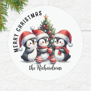 Adesivo Pinguins Divertidos Nome da Família Personalizado