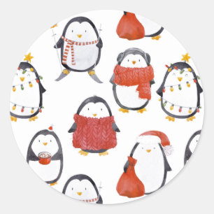 Adesivo Pinguins Festivos Fofos Padrão Natal
