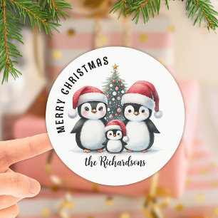 Adesivo Pinguins Fofos Nome da Família Personalizado Feliz