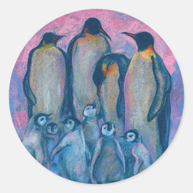 Adesivo Pinguins Imperadores, Aves Antárticas, Pais e Cria (Frente)