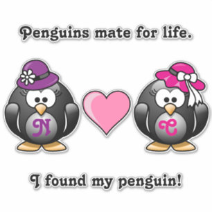 Adesivo Pinguins Lésbicos Adoráveis Duas Brides Chapéus