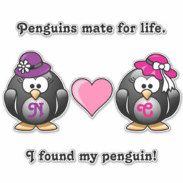 Adesivo Pinguins lésbicos adoráveis duas noivas chapéus ca