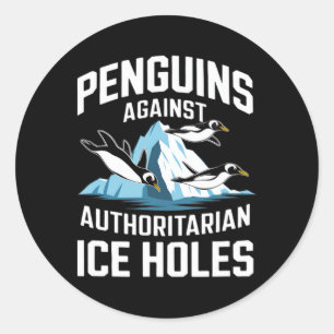 Adesivo Pinguins Trump Contra Buracos de Gelo Autoritários