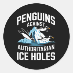 Adesivo Pinguins Trump Contra Buracos de Gelo Autoritários