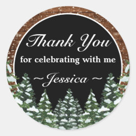 Adesivo Pinheiro da Floresta Neve Negra Aniversário Obriga