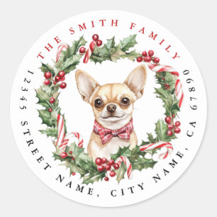 Adesivo Pinheiros redondos de cães do Natal Chihuahua