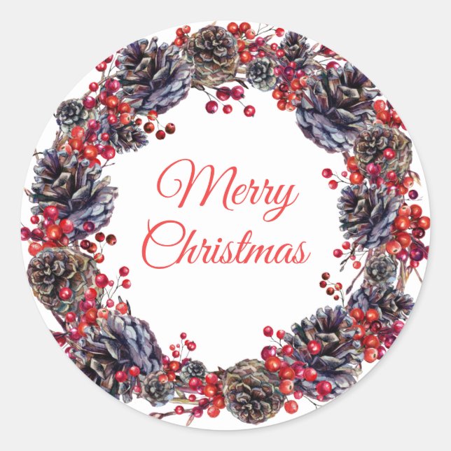 Adesivo Pinho de inverno Feriado Cones Wreath de Natal Fav (Frente)
