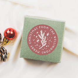 Adesivo Pinho Desenhado à Mão e Neve Vermelho Feliz Natal