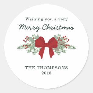 Adesivo Pinho e Tag vermelho do presente do Natal da fita