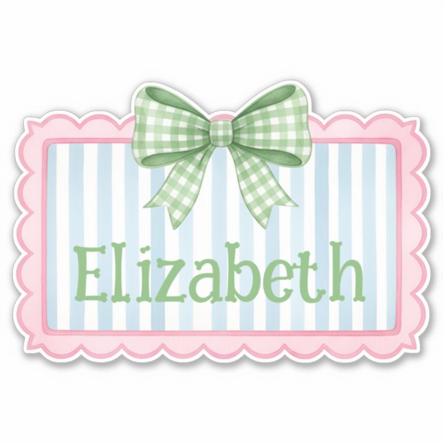 Adesivo Pink and Blue Frame With Green Gingham Bow (Frente)