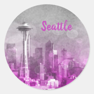 Adesivo Pink and Cinza Bokeh Seattle Skyline