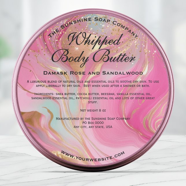 Adesivo Pink and Gold Glitter Body Butter Jar Label (Criador carregado)