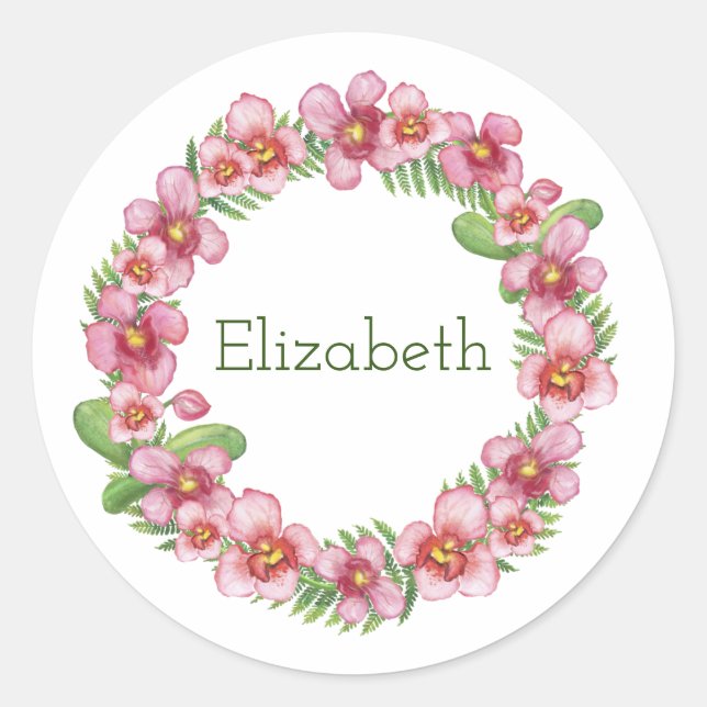 Adesivo Pink and Green Floral Wreath Personalizado Classic (Frente)