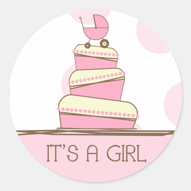 Adesivo Pink Baby Carruagem Cake "It's A Girl" Sticker (Frente)