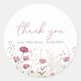 Adesivo Pink Baby In Bloom Wildflower Shower Favor Sticker
