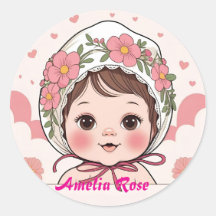Pink Baby Shower Sticker with Watercolor Flowers &
