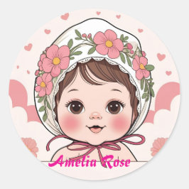 Adesivo Pink Baby Shower Sticker with Watercolor Flowers &