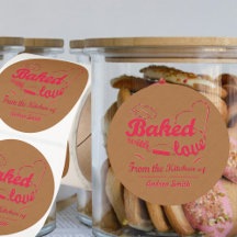 Pink Baked With Love Custom Label Kraft Rustic