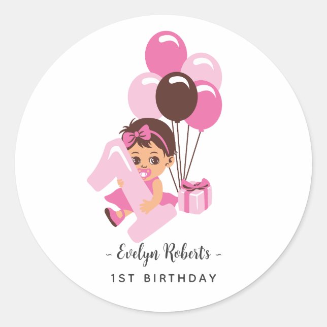 Adesivo Pink Balloon Baby Girl First Birthday (Frente)