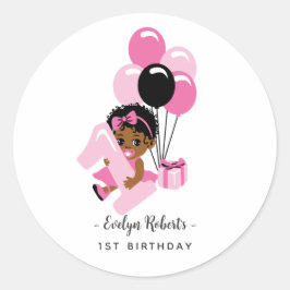 Adesivo Pink Balloon Black Baby Girl First Birthday