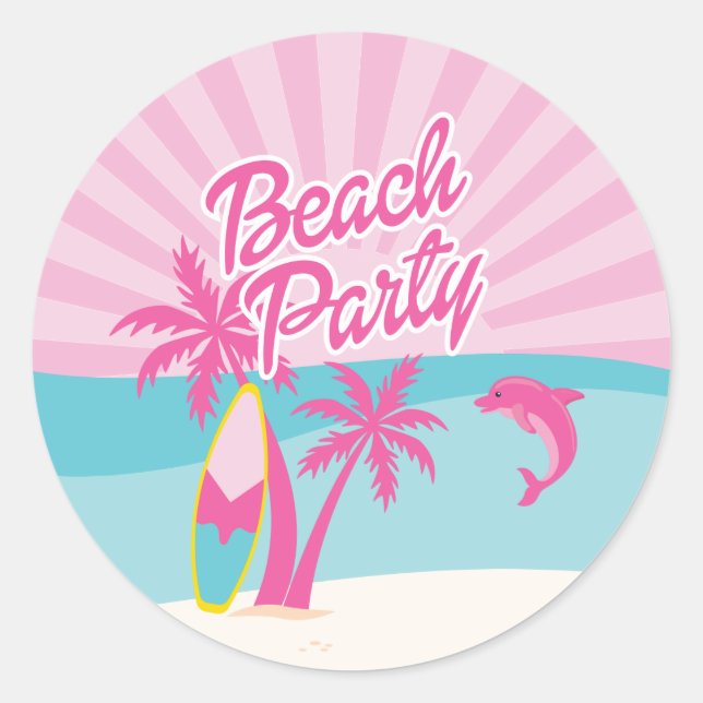 Adesivo Pink Beach Palm Birthday (Frente)