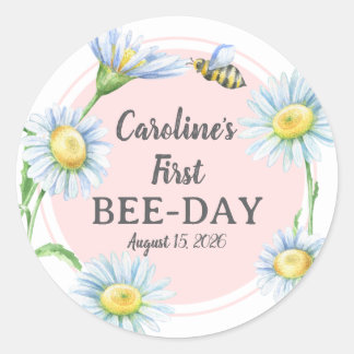 Adesivo Pink Bee-Day Birthday Stickers with Daisies