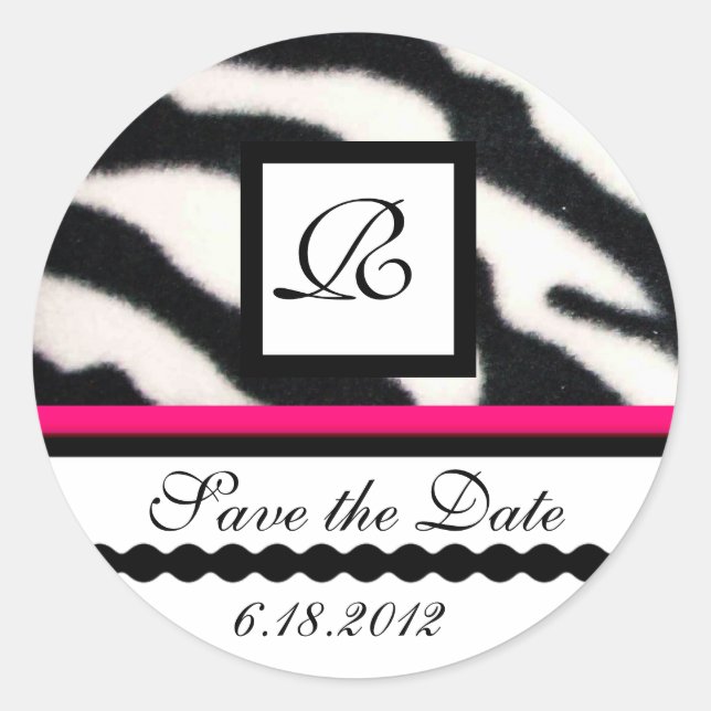 Adesivo PINK BLACK WHITE ZEBRA FUR MONOGRAM , Salve a data (Frente)