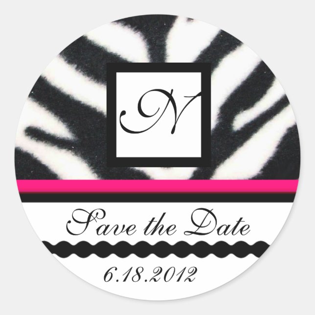 Adesivo PINK BLACK WHITE ZEBRA FUR MONOGRAM , Salve a data (Frente)