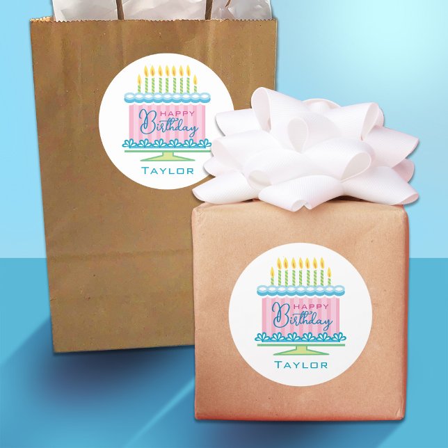 Adesivo Pink Blue Name Birthday Cake Sticker (Criador carregado)