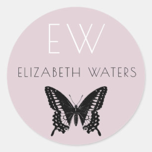 ADESIVO PINK BOTTERFLY ROUND PERSONALIZAR NOME STICKER