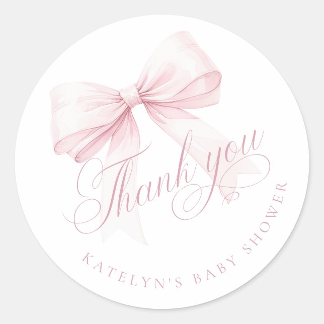Adesivo Pink Bow Baby Shower Thank You (Frente)