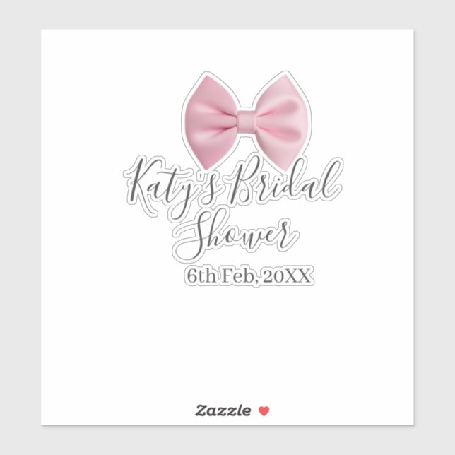 Adesivo Pink bow bridal shower name date pastel stylish te (Folha)