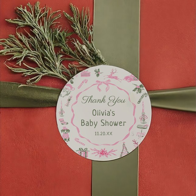Adesivo Pink Bow Christmas Baby Shower Sticker (Criador carregado)