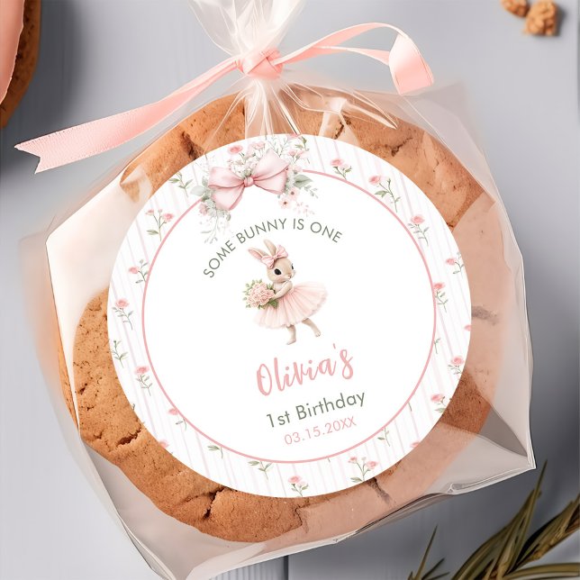 Adesivo Pink Bow & Floral Some Bunny is One 1st Birthday (Criador carregado)