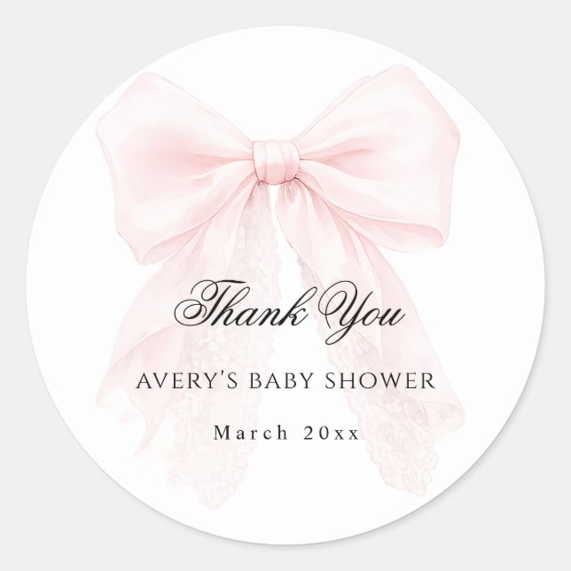 Adesivo Pink Bow Girl Modern Baby Shower  (Frente)