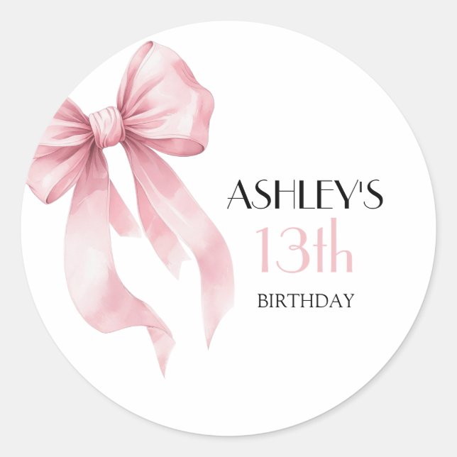 Adesivo Pink Bow Girls Birthday (Frente)