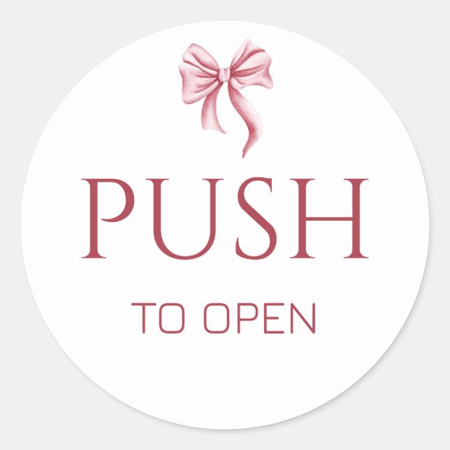Adesivo Pink Bow Push to Open Door Sign (Frente)