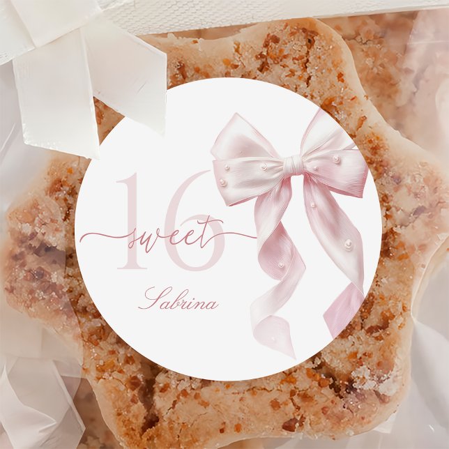 Adesivo Pink Bow Sweet 16 Birthday Sticker (Criador carregado)