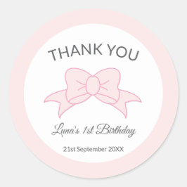 Adesivo Pink Bow Thank You Girl Kids 1st Birthday 