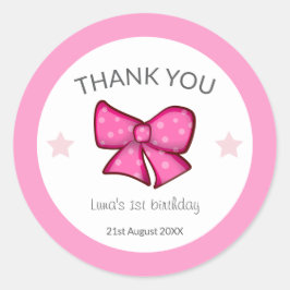 Adesivo Pink Bow Thank You Girl Kids 1st Birthday