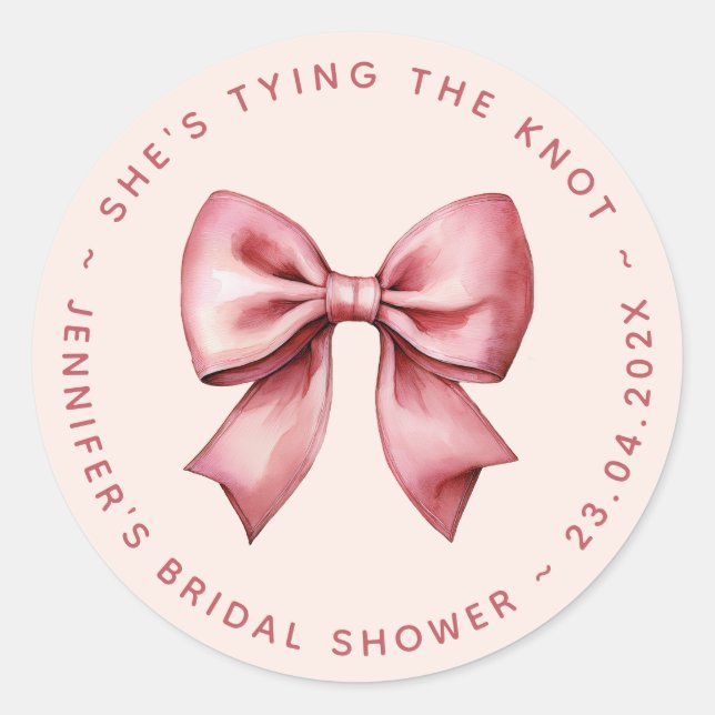 Adesivo Pink Bridal Shower Red Bow She's Tying the Knot (Frente)