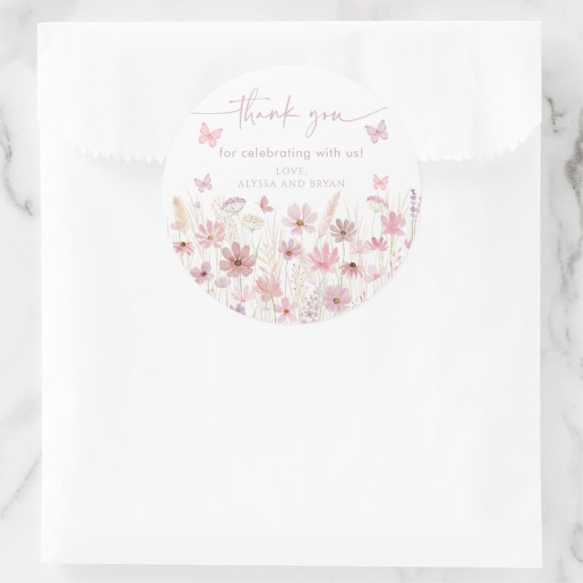 Adesivo Pink Butterfly Wildflowers Baby Shower (Bolsa)