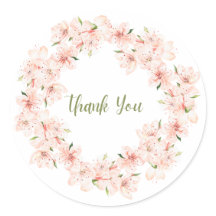Pink Cherry Blossom Wreath Thank You Sticker
