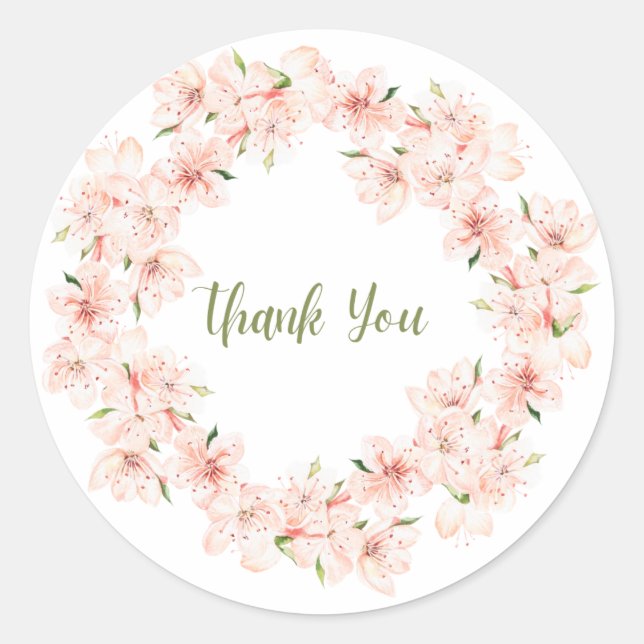 Adesivo Pink Cherry Blossom Wreath Thank You Sticker (Frente)