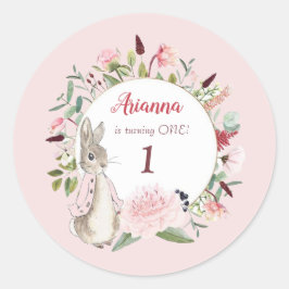 Adesivo Pink clássico Peter o Rabbit Floral Birthday