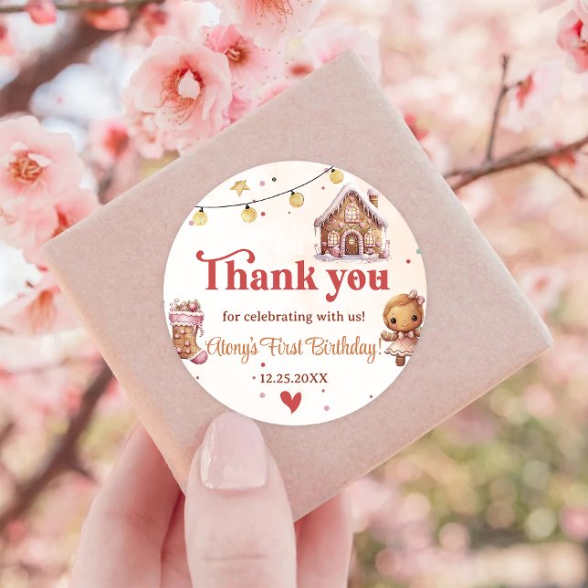 Adesivo Pink Cookie Festa de aniversário de Natal Vinheta (Criador carregado)