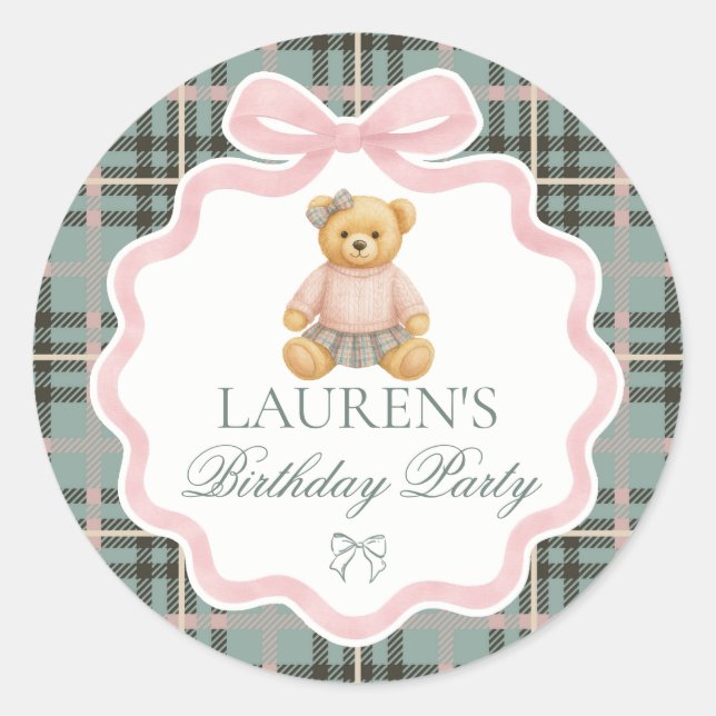 Adesivo Pink Coquette Bow Bear Birthday Envelope Seal (Frente)