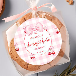 Adesivo Pink Coquette Bow Cherry First Birthday Party