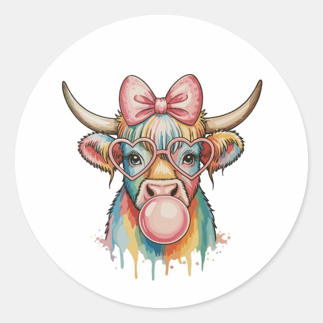 Adesivo Pink Coquette Bow Highland Cow Bubblegum (Frente)