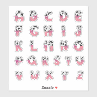Adesivo Pink Coquette Cow Print Alphabet Cowgirl Letters